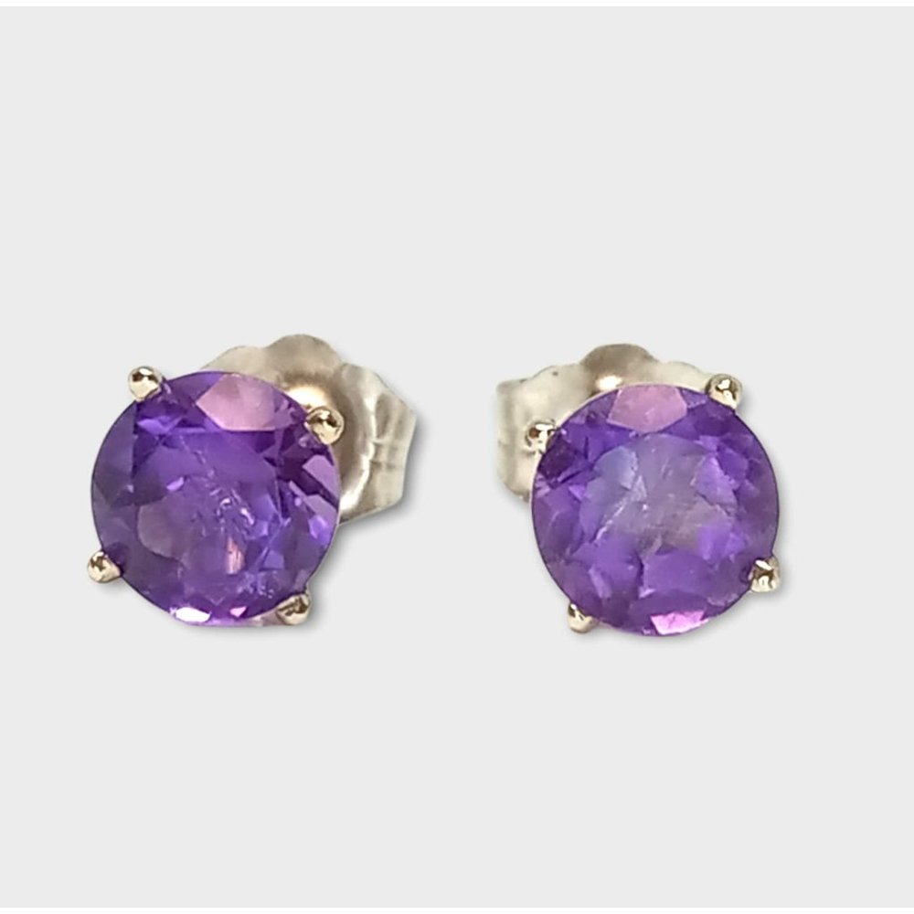 14k White Gold 1.00 Carat Natural Amethyst Stud Earrings